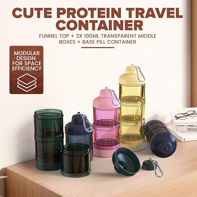 BYLWORKOUT 3-Layer Protein Powder Travel Container with Funnel and Keychain | Portable Food Storage Organizer for Gym, Fitness, Kitchen, Camping, Hiking, and Travel (Ink Blue)
