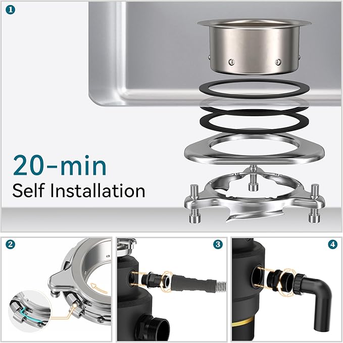 Garbage Disposal 3/4 HP, Food Waste Disposal Continuous Feed, Kitchen Garbage Disposal with Dishwasher Connection & Plug, Power Cord Included, Matte Black