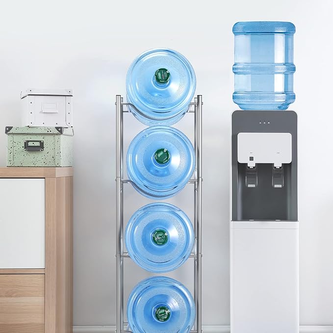 5 Gallon Water Jug Holder - 4 Tier Cooler Jug Rack, Detachable Dispenser Stand for Home, Kitchen, Office - Silver