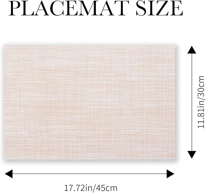 BACKTOEDEN Placemats Set of 6 Heat Resistant Washable Wipeable Placemat Woven Non-Slip Foldable Vinyl/Plastic Place Mats Indoor/Outdoor Mat Kitchen Dining Table Pad, Beige