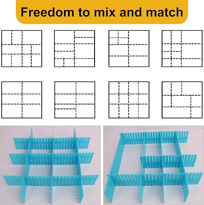 100 PCS Premium DIY Drawer Dividers, Blue, Adjustable Drawer Dividers for Perfectly Organized Drawers, Tidying Makeup, Clothes, Underwear, Cutlery, Kitchen, Bathroom, Bedroom, Office