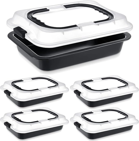 4 Pcs Cake Baking Pan with Lid and Handle, 9 x 13 Inch Non-stick Rectangle Sheet Cake Pan Carrier for Brownie Roasting Cooking Baking (Black Gray)