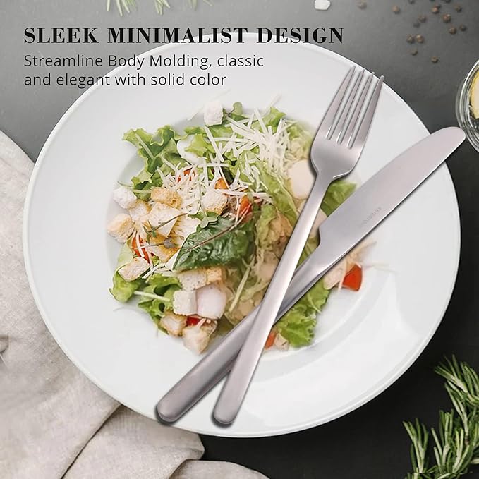 KINGSTONE 40 Piece Silverware Set, Flatware Set for 8, 18/10 Stainless Steel Cutlery Set Mirror Polished Modern Design Dishwasher Safe, Matte Silver