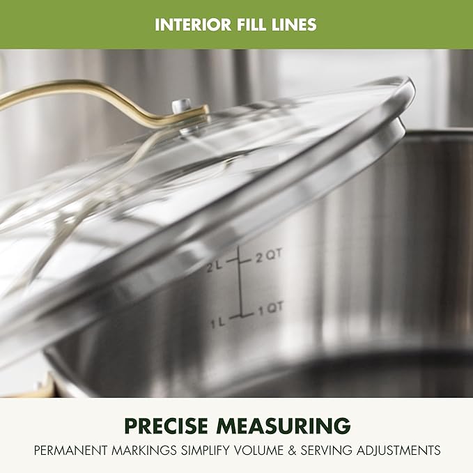 GreenPan11 Piece Stainless Steel Cookware Set, Induction Ready, Measurement Markings, Dishwasher & Oven Safe 600F, Pots & Pans, Sauce, Saute, Frying Pans, Gold
