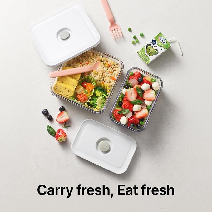 VAKUEN Premium Airtight Food Storage Containers, Mini Rectangular 2pc/set(0.53qt), Smart One-Click Seal Lid, No Hinges, 100% Leak Proof, BPA-FREE, Dishwasher, Freezer & Microwave Safe