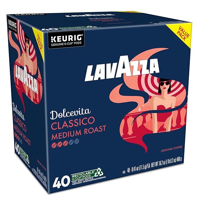 Lavazza Dolcevita Classico, Single-Serve Keurig K-Cup Pods, Medium Roast Coffee, 40-Count Box