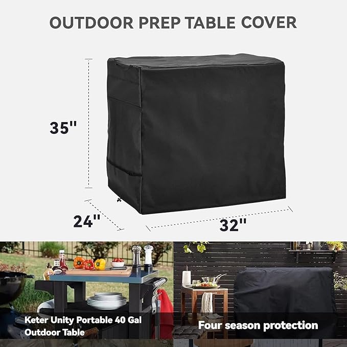 Outdoor Prep Table Cover - Heavy Duty Waterproof Cover for Ooni Medium Table and Keter Unity Small Portable Table, Compatible with 32 inch Outdoor Utility Cart and Storage Cabinet