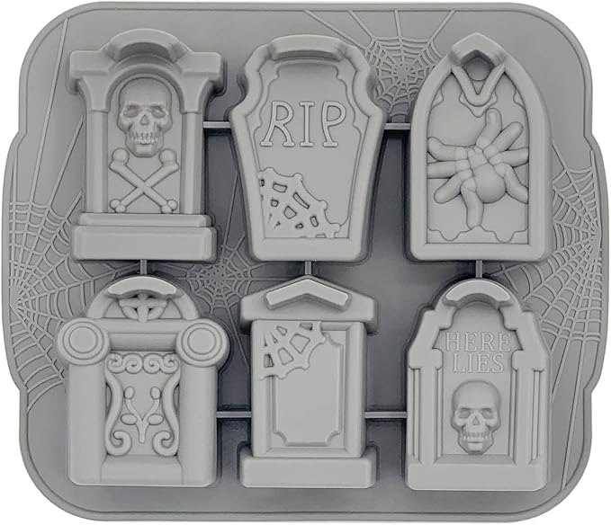 JETKONG Tombstone Cakelet Pan Tombstone Shaped Mold RIP Gravestone Chocolate Mold Ice Cube Tray (Gray)