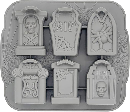 JETKONG Tombstone Cakelet Pan Tombstone Shaped Mold RIP Gravestone Chocolate Mold Ice Cube Tray (Gray)