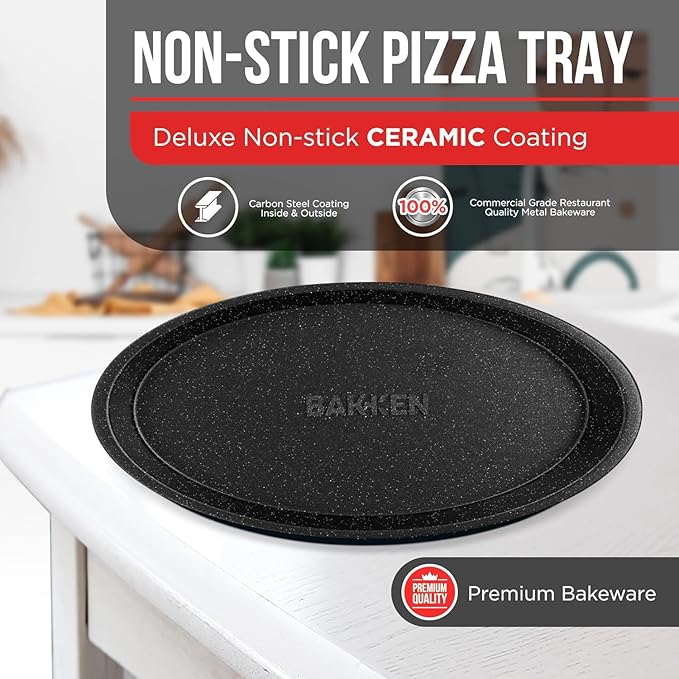 Gray Marble Non Stick Pizza Pans Set of 3 – Carbon Steel Pizza Baking Trays (9.45", 11.02", 12.99") for Oven Use, Durable, PFOA, PFOS, PTFE Free, Dishwasher Safe, Stain-resistant, Easy Cleanup