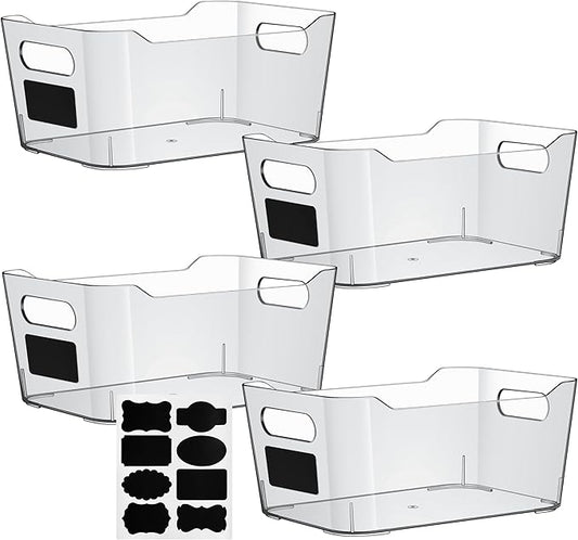 Clear Plastic Storage Bins, Perfect for Kitchen Organization or Pantry Organizers and Storage, Refrigerator Freezer Fridge Organizer Storage Containers Bin for Organizing Medicine Cabinet Organizer