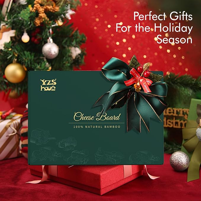 Premium Bamboo Charcuterie/Cheese Board Set – Wooden Serving Tray with Hidden Knife Storage – Cheese Knives & Forks - Perfect Bridal Shower, Housewarming, Anniversary, Mother's Day Gifts