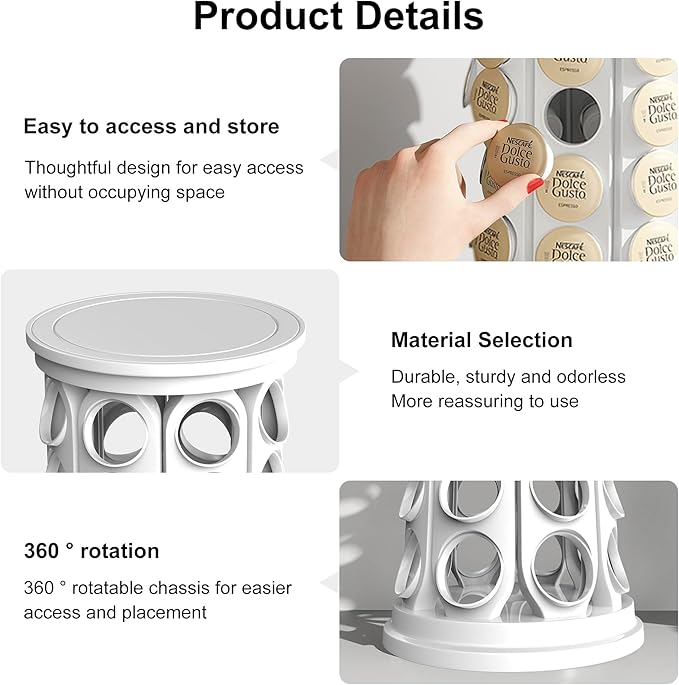 CEHNCEH Coffee Pod Carousel Organizer: Compatible with 40 Keurig K-Cup Pods, Large Compacity Coffee Capsule Holder, NEW Modern Design, Home or Office Kitchen Counter Organizer (White)
