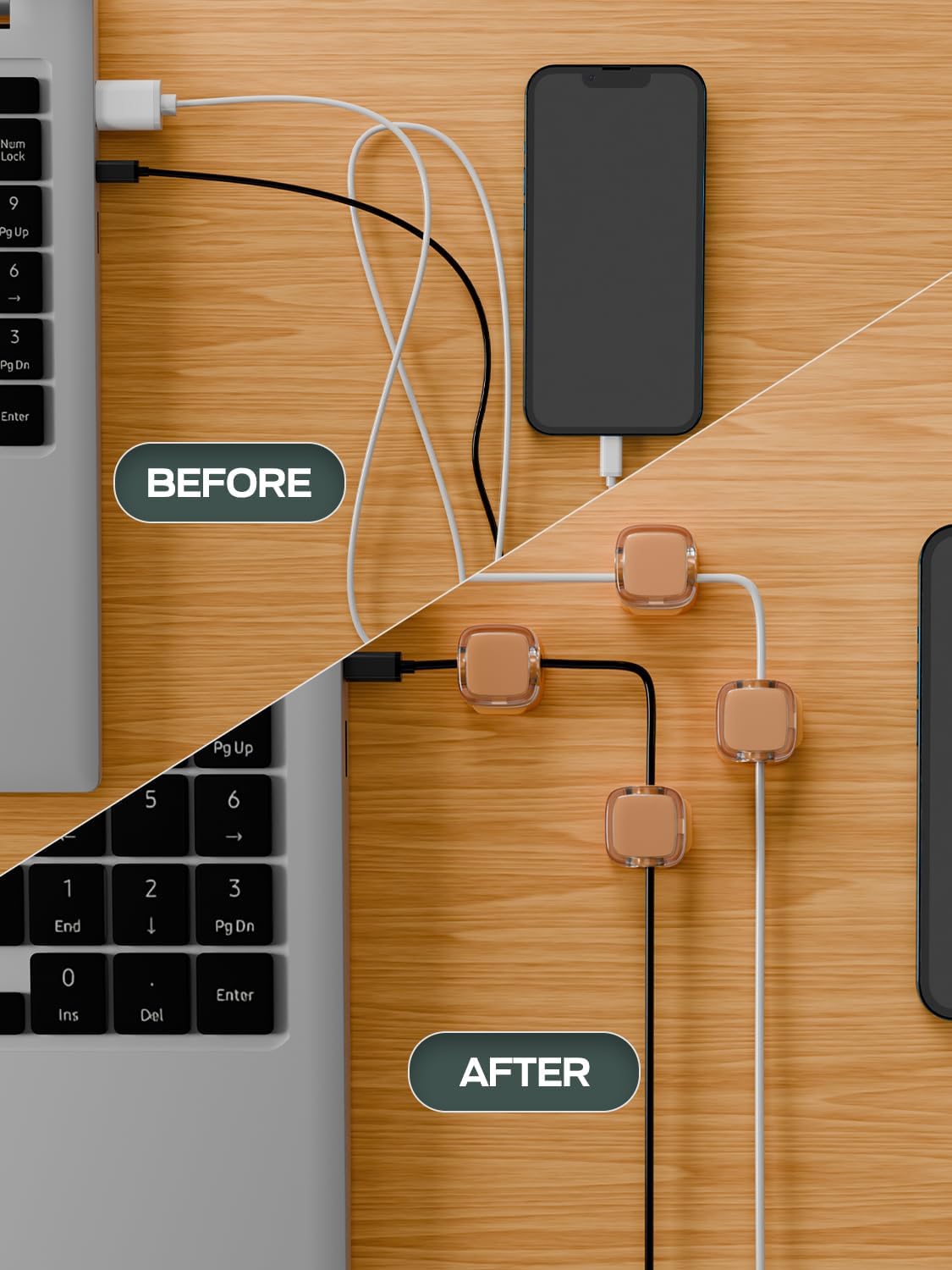 6-Pack Magnetic Cord Holder, Cord Holder with Strong Magnetic Lid, Holds Cables Firmly, 7 mm Charger Holder & HDMI Cord Organizer Clips, Strong Adhesive Pad (Orange)