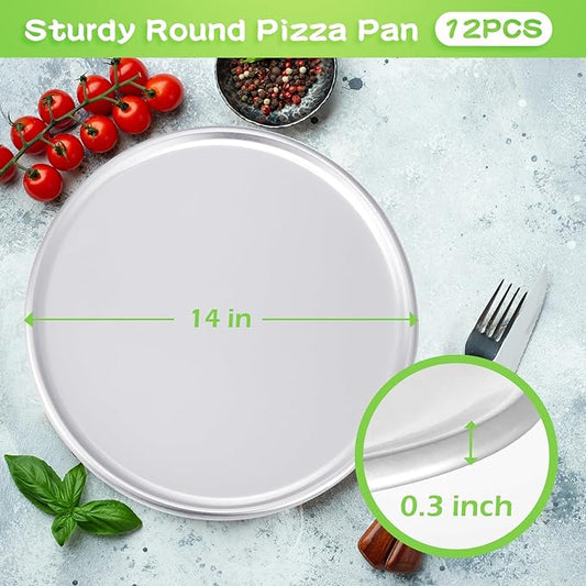 12 Pieces Pizza Pan Bulk Restaurant Aluminum Pizza Pan Set Round Pie Cake Plate Rust Free Cake Tray for Oven Baking Home Kitchen Restaurant Easy Clean(14 Inch)