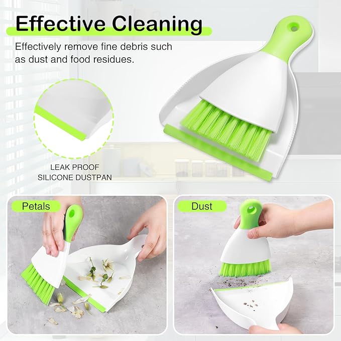 NACENA Mini Dustpan and Brush Set, Small Broom and Dustpan Set Dust Pan and Mini Hand Broom Dustpan and Broom Combo Compact for Home Table Keyboards Sofa Kitchen Pets, Green