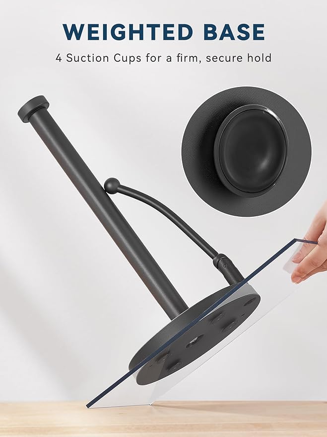 SMARTAKE Paper Towel Holder, Paper Towel Dispenser Standing Weighted Base Non Slip, Spring Arm for Easy Tear, Stainless Steel Paper Towel Holder for Home Kitchen Countertop Tabletop, Metallic Gray