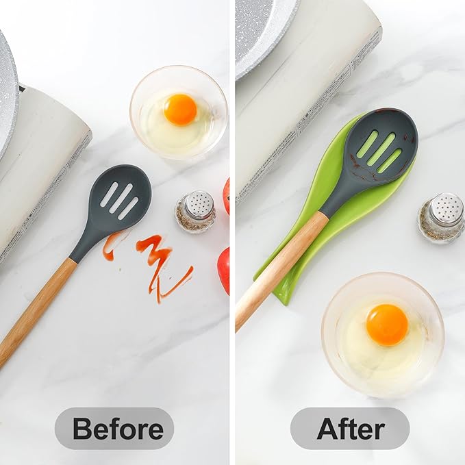 Hasense Spoon Rest for Stove Top, Large Ceramic Spoon Holder for Kitchen Counter, Cooking Utensil Rest for Spatula Ladle Spoon and Tong, Kitchen Spoon Rest for Home and Coffee Bar Accessories, Green