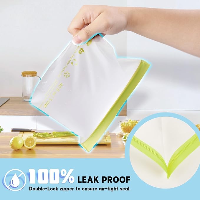 28 Pack Reusable Food Storage Bags,Leakproof Freezer Bags BPA Free Stand Up Sandwich Bags for Lunch Salad Fruit Travel,Dishwasher Safe(8 Gallon,10 Sandwich,10 Snack)