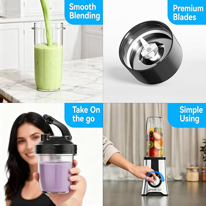 Blender with Meat Grinder & 3 Jars (40oz/24oz/10oz) - 2-Speed Pulse Control for Smoothies, Ice Crushing, Frozen Fruit, Grinding & Mixing - Includes 17oz Food Processor, To-Go Cups