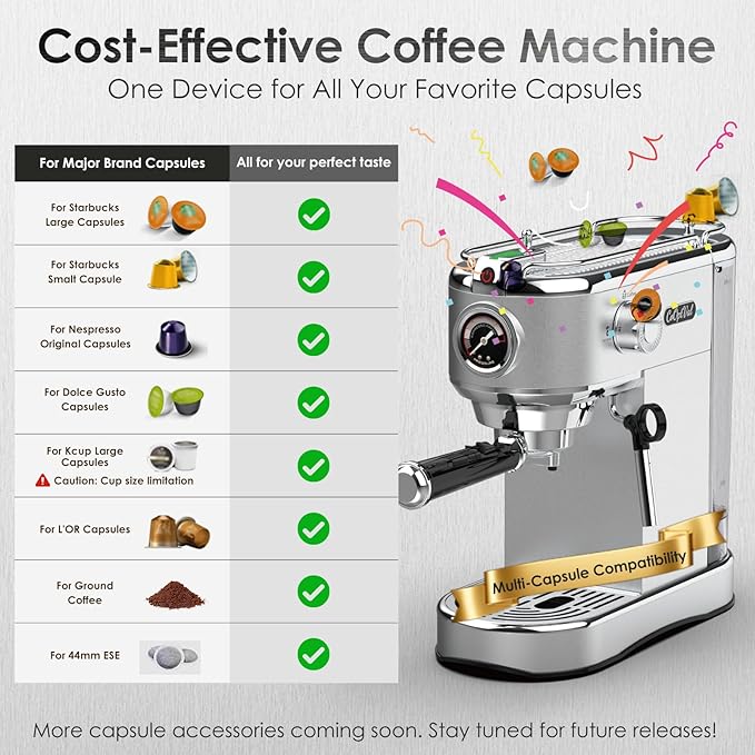 20-Bar Espresso Machine & Coffee Machine – Compatible with Nespresso, Keurig K Cup – Hot & Cold Brew, Milk Frother, Stainless Steel – 10 oz Espresso Cup - Latte Machine & Cappuccino Machine