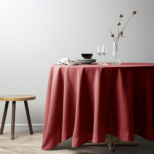 EVERLY 100% Pure Linen Round Tablecloths 70Inch Round Machine Washable Tablecloth for Thanksgiving,Decorative Halloween,Buffet Parties,Picnic,Events,Weddings and Restaurants-Christmas Red