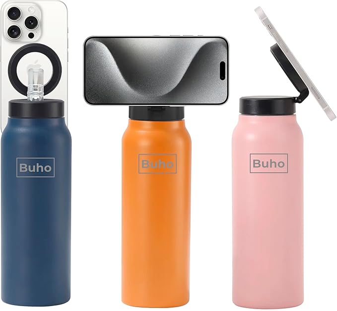 Tumbler with Magnetic Lid – 24 oz Stainless Steel Insulated Cup, Built-in Phone Tripod, Hot & Cold Drinks, Modern & Durable Design (Blue)