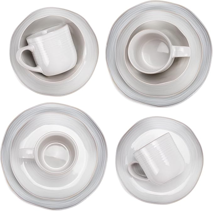 Elanze Designs Reactive Glaze Farmhouse Rustic Boho Ceramic Stoneware Dinnerware 16 Piece Plate Bowl Mug Dish Set - Service for 4, Classic White
