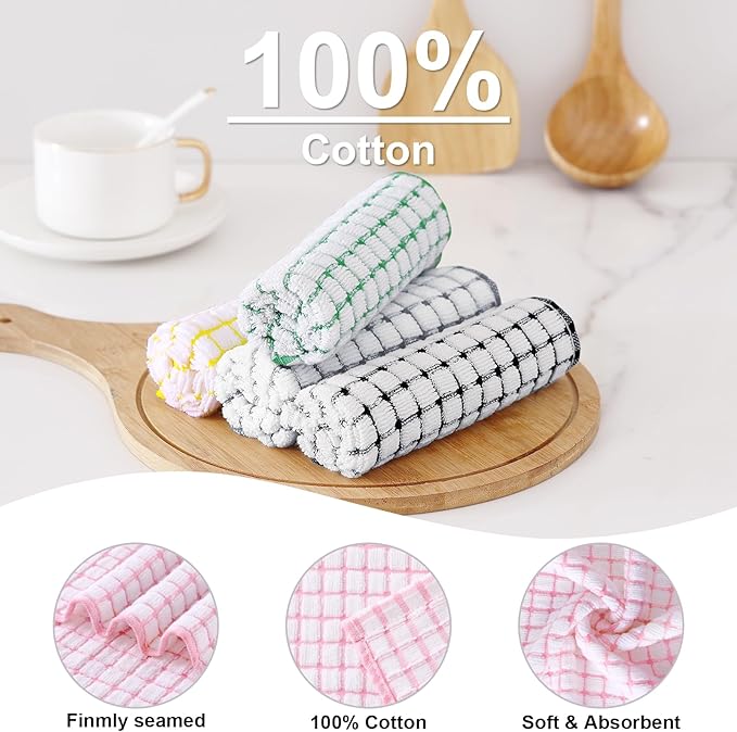 Kitinjoy Cotton 8 Pack Terry Kitchen Towels, 16 x 25 Inches Super Soft and Absorbent Dish Towels, Quick Drying Hand Towels for Kitchen Drying, Multi-Colored