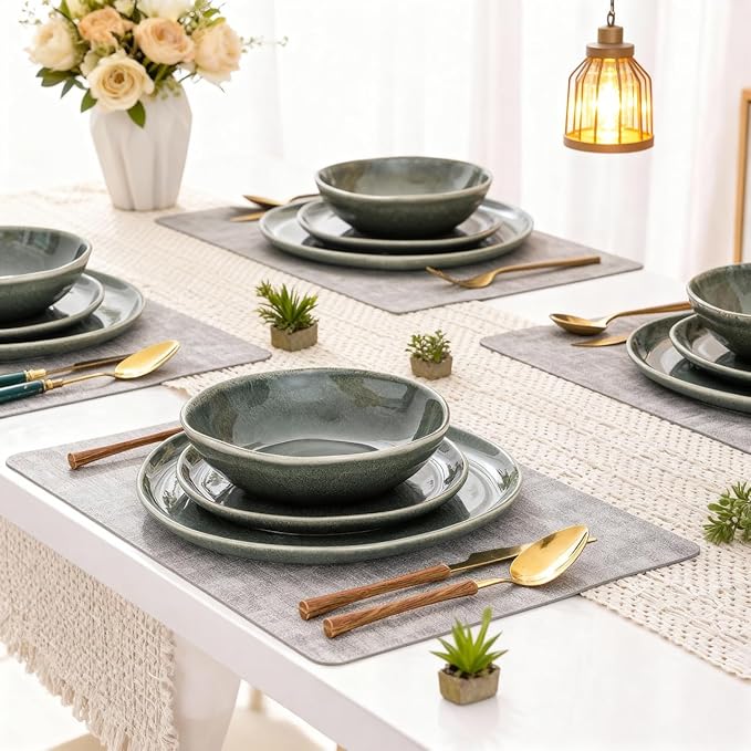 AmorArc Ceramic Dinnerware Sets,Handmade Reactive Glaze Stoneware Plates and Bowls Set,Highly Chip and Crack Resistant | Dishwasher & Microwave Safe Dishes,Service for 6 (18pc)