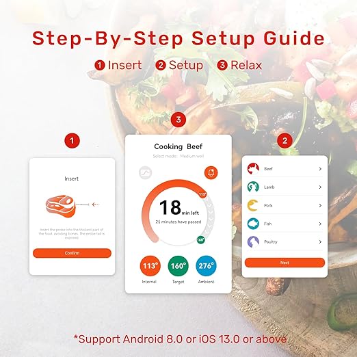 S Pro Bluetooth Wireless Meat Thermometer, 1080°F Heat, 6 Sensors, Enhanced Signal Base, EasySmart App, IP69 Waterproof, Ultra-Thin Probe, Digital Cooking Thermometer, Oven/Grill/BBQ/Air Fryer/Kitchen