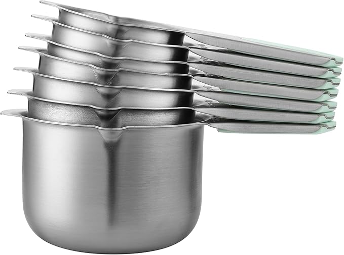 Spring Chef Magnetic Stainless Steel Measuring Cups, Patented, Kitchen Tools with Easy to Read Markings for Measuring Dry or Liquid Ingredients, Set of 7, Mint