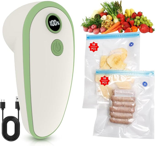 Handheld Vacuum Sealer for Food with 20 Reusable Bags,Portable Rechargeable Powerful Compact Vacuum Sealer Machine for Kitchen & Camping