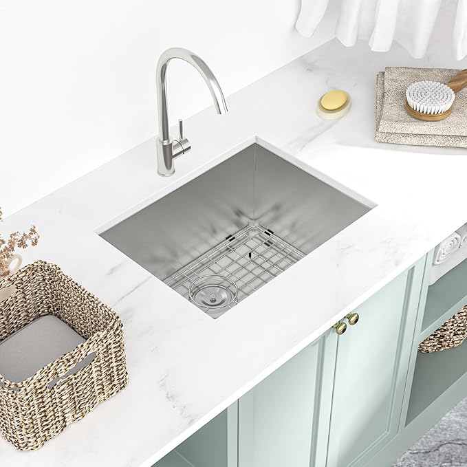Mocoloo 21 Inch Laundry Sink - 21 x 18 Undermount Utility Sinks 16 Gauge Single Bowl Stainless Steel Utility Sink 12 Inch Deep Laundry Room Sinks Under Counter Seamless Handmade Basin