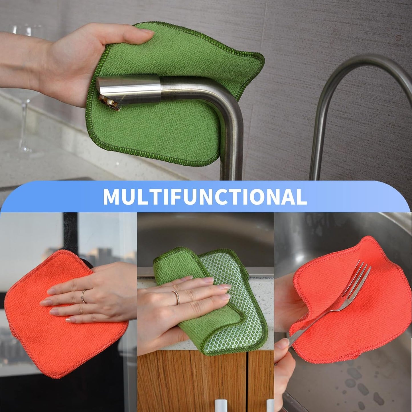 KinHwa Kitchen Washcloths for Dishes Absorbent Microfiber Dish Cloths Quick Dry Dish Rags with Poly Scour Scrub Side Ideal for Kitchen Cleaning (Mixing Colors #1, 6inchx6inch 9 Pack)