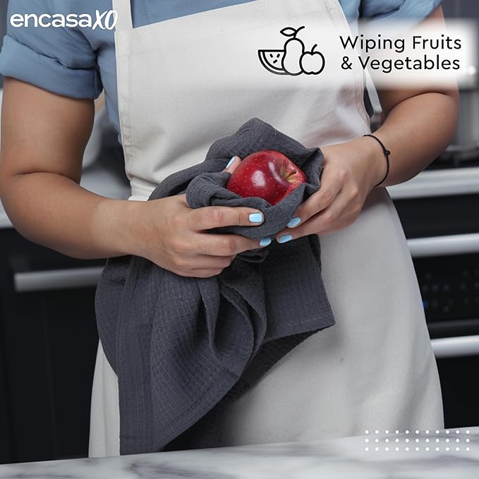 Encasa XO Kitchen Dish Towels Set | Multicolor 3 | Waffle Weave and Flat Hand Tea Towel | 28"x18" | Quick Drying Reusable Cotton Washcloths | Multipurpose Lightweight Dishcloths Set of 12