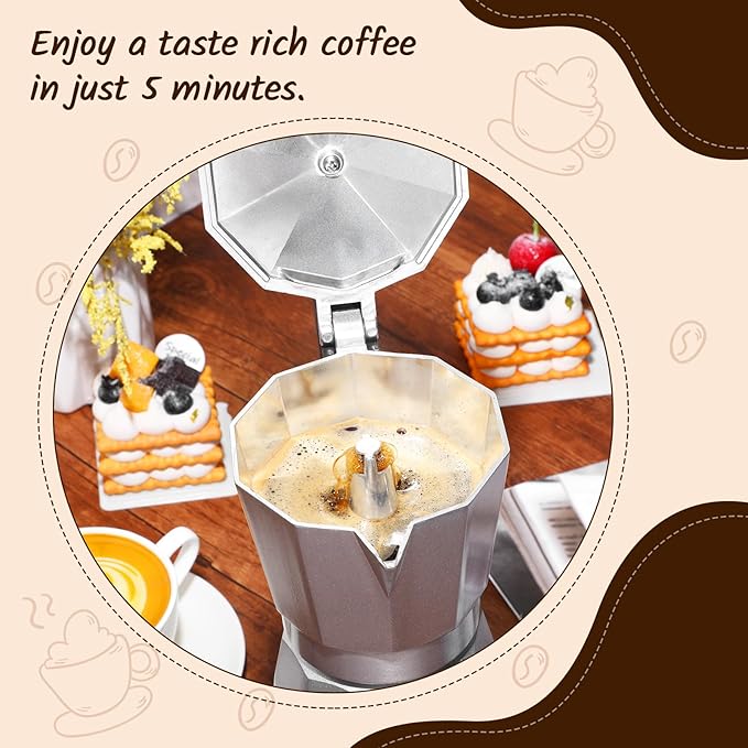Coffee Pot 6 Cup Electric Espresso Coffee Maker Italian Moka Maker 300ml Portable Aluminum Espresso Machine Cafetera Moka Pot with Detachable Base, Gift for Home Travel(Aluminum Color)