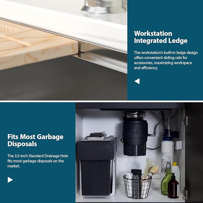 32 Inch Undermount Sink Stainless Steel Undermount Kitchen Sinks Workstation Ledge Single Bowl 16 Gauge Under Counter Kitchen Sink Basin 32x19x9 Inch