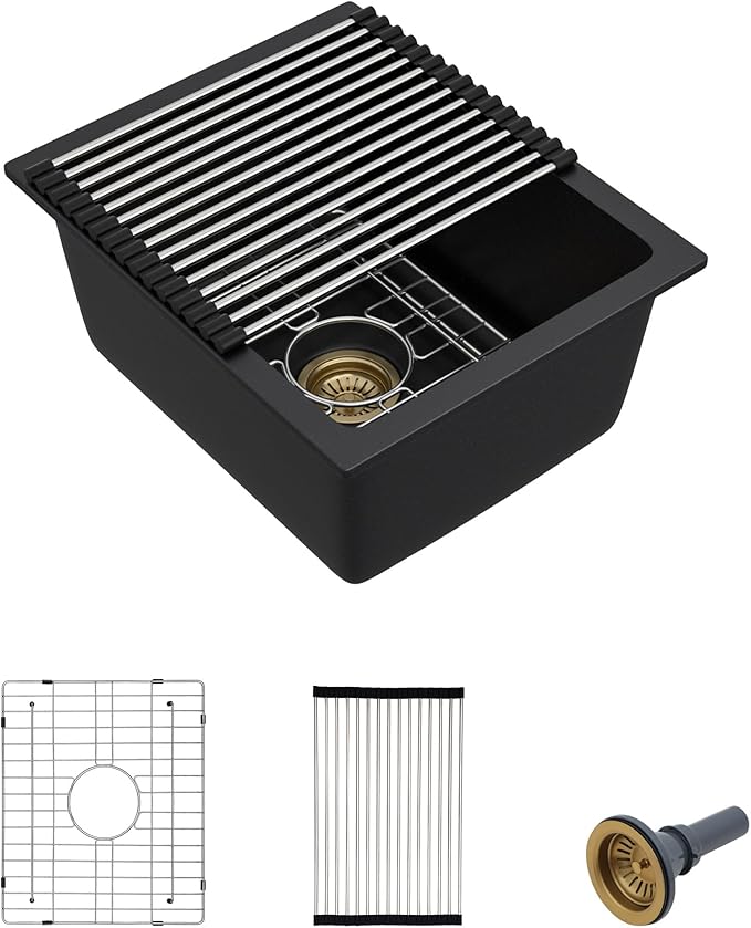 15"x18" Undermount Bar Prep Sink – Matte Black Granite Composite Quartz Classic Under Counter Single Bowl Sink Basin for Wet Bar, RV, Small Kitchen