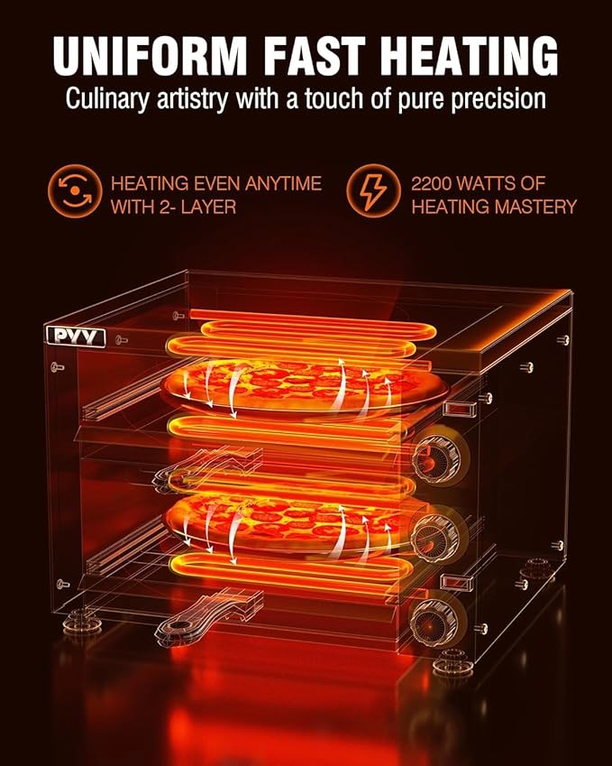 PYY Countertop Pizza Oven 12 Inch Electric Indoor Pizza Oven Commercial Stainless Steel 2-Layers Pizza Cooker with Timer for Home Restaurant (Grey)