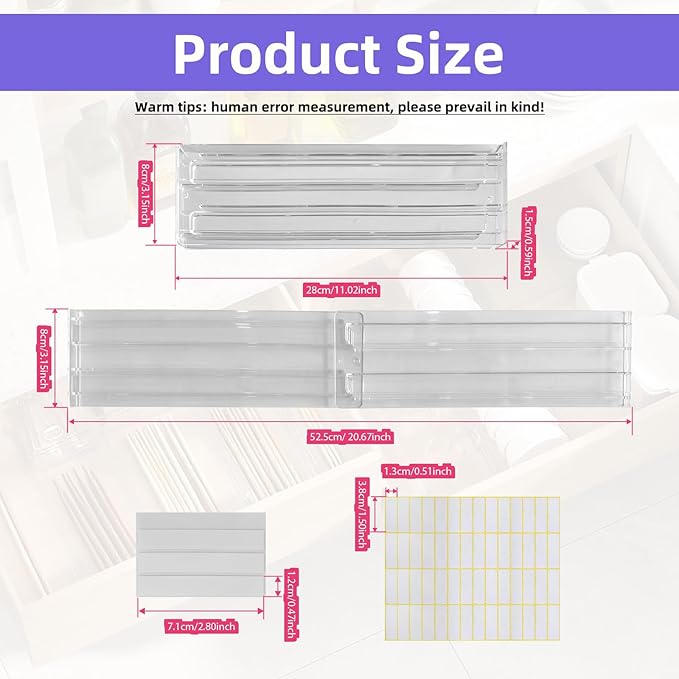 4 pcs Invisible Drawer Divider 10-20'' Adjustable Drawers Organizers for Kitchen Utensils, Bedroom, Dresser, Office Organization and Storage
