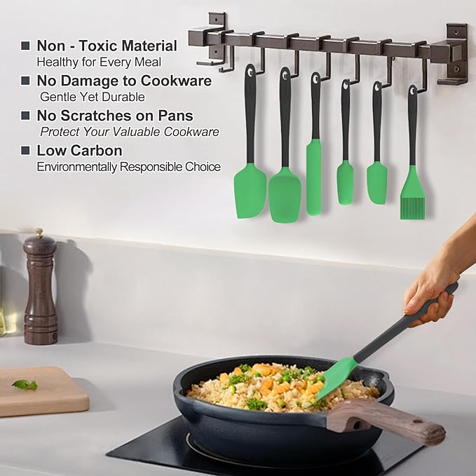 Silicone Spatula Set of 6, Food Grade, High Temperature Resistant, Dishwasher Safe, Suitable for Kitchen Baking, Cooking (Green)