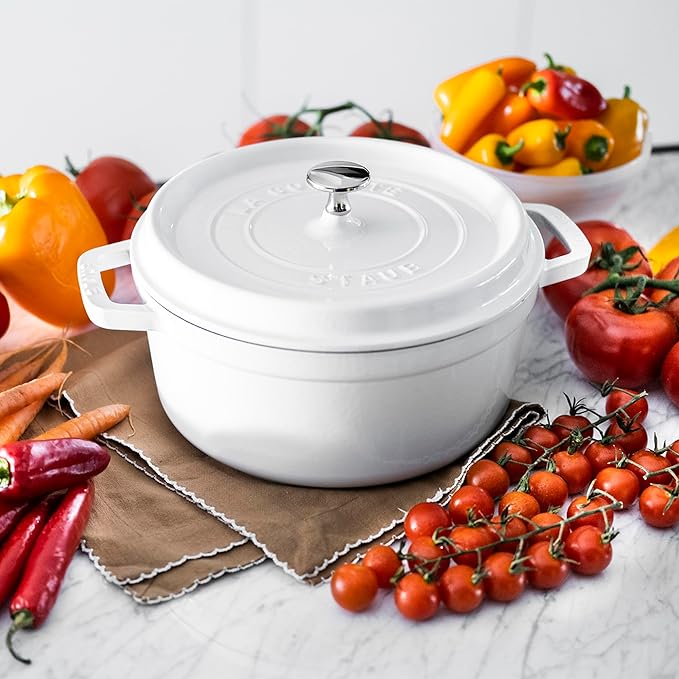 STAUB Cast Iron Dutch Oven 4-qt Round Cocotte, Made in France, Serves 3-4, White
