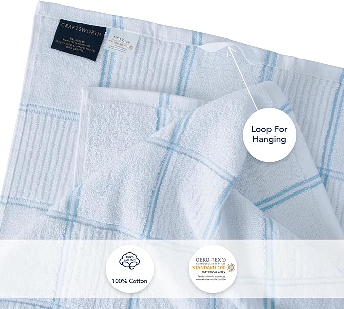CRAFTSWORTH Kitchen Towels, 15 x 26 Inches, Pack of 6, 400 GSM, 100% Ring Spun Cotton, Aqua Combo Windowpane Dish Towels Super Soft and Absorbent, Tea Towels and Bar Towels