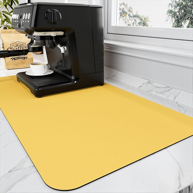 Coffee Mat - Absorbent Hide Stain Rubber Backed Dish Drying Mat for Kitchen Counter - Bar Mats for Countertops Accessories Fit Under Coffee Maker Espresso Machine