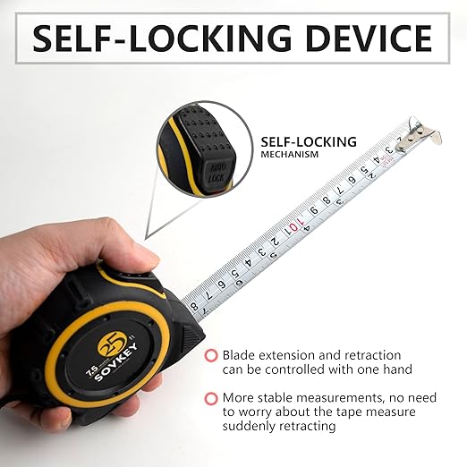 25ft(7.5-Meters) Tape Measure, Self-Lock, Dual Scale,Easy Read Measuring Tape