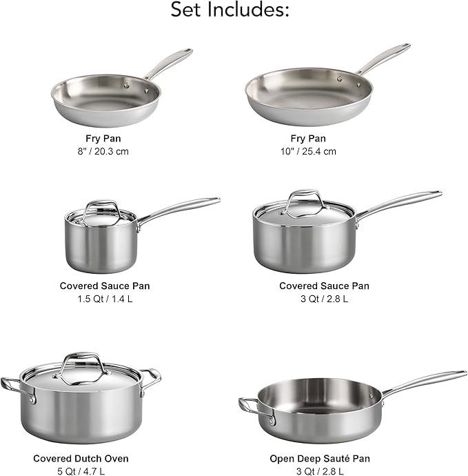 Tramontina Signature Tri-Ply Clad Stainless Steel 9-Piece Cookware Set with Lids, Pots and Pans Kitchen Set, Induction-Ready, Dishwasher-Safe, NSF-Certified