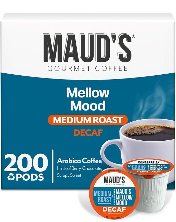 Maud's Decaf Medium Roast Coffee Pods, 200 ct, Decaffeinated Recyclable Single Serve Pods – 100% Arabica Coffee, Compatible with Keurig K Cups Maker