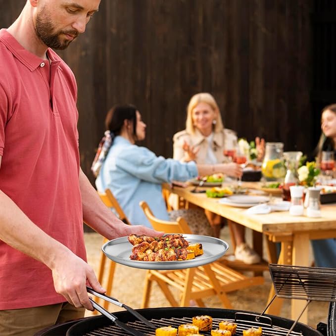 8 Pcs Silver Pizza Pans Bulk, 8 Inch Stainless Steel Round Bakeware Pizza Pan for Oven, Kitchen Baking, Home, Restaurant, Reusable Sturdy-Pizza Trays Easy Clean