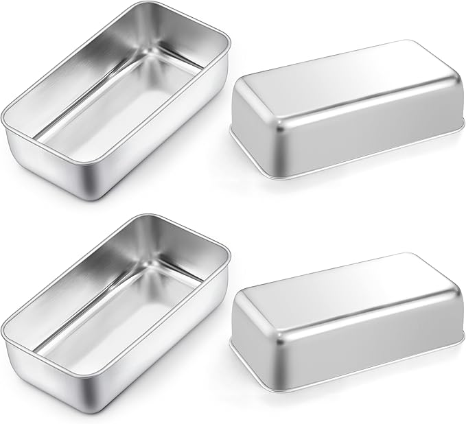 Stainless Steel Large Loaf Pans Set Of 4 For Baking Bread 9x5 Metal Nonstick Rectangle Bread Tin Homemade Meatloaf Sandwich Brownies Lasagnas Oven Refrigerator Freezer Safe